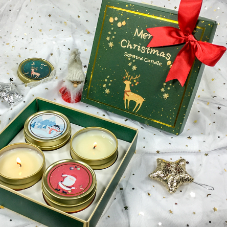 Own brand customized England Christmas soy wax scented travel candles tins gift set with private label