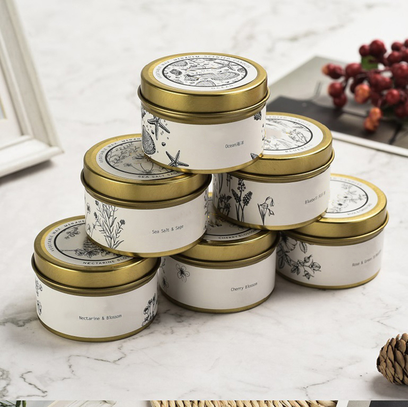 Wholesale candle company golden scented travel candle tin with personalized design and label